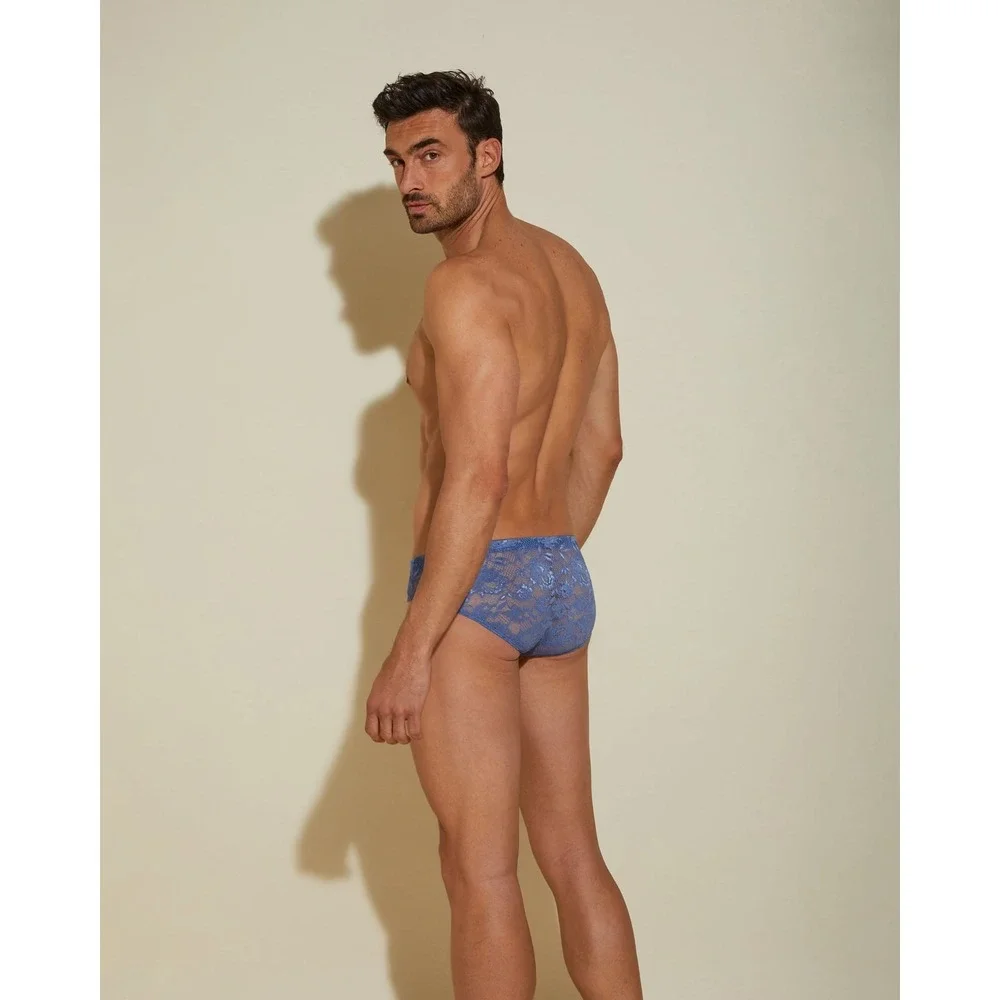 Cosabella Mens Never Say Never Lace Briefs Blue Low Rise‎ Italian Floral Lace M